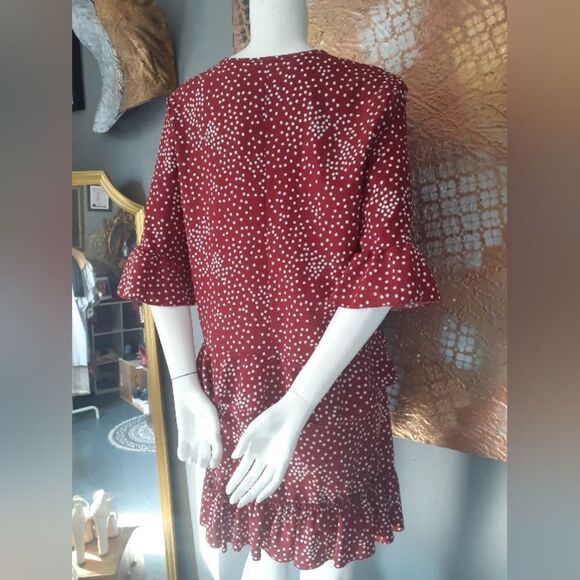 Elegant Red Ruffled Polka Dot Mini Dress - Picture 4 of 13